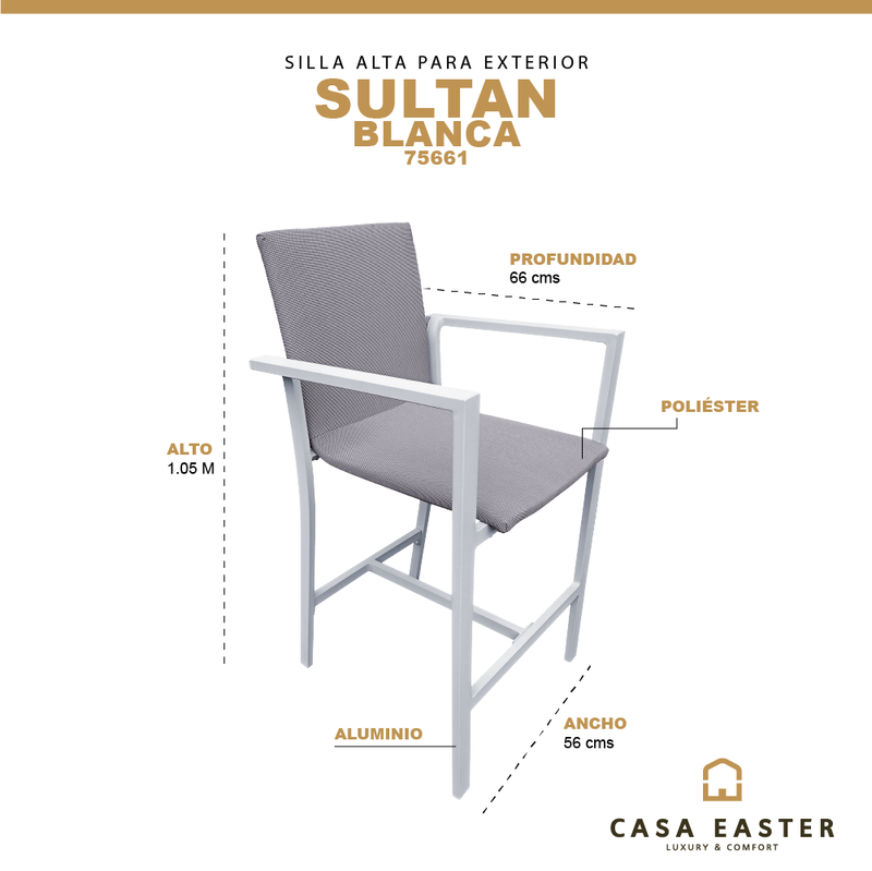 Cargue la imagen en el visor de la galería, Silla Alta para Exterior e Interior de Textileno Color Blanco SULTAN-75661