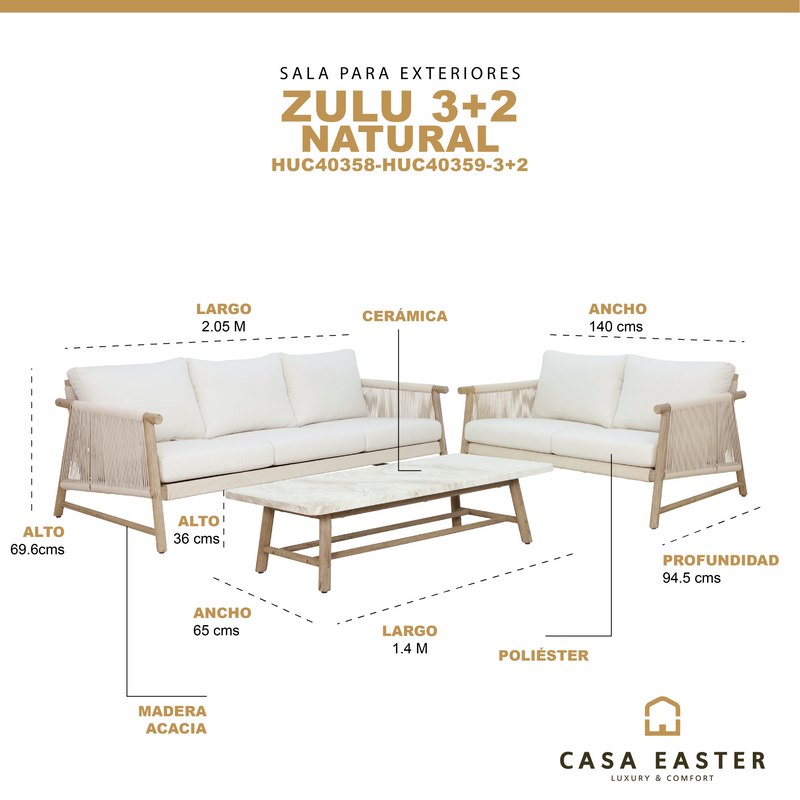 Cargue la imagen en el visor de la galería, Set Zulu 3+2 de madera color natural - 3+2HUC40358-HUC40359