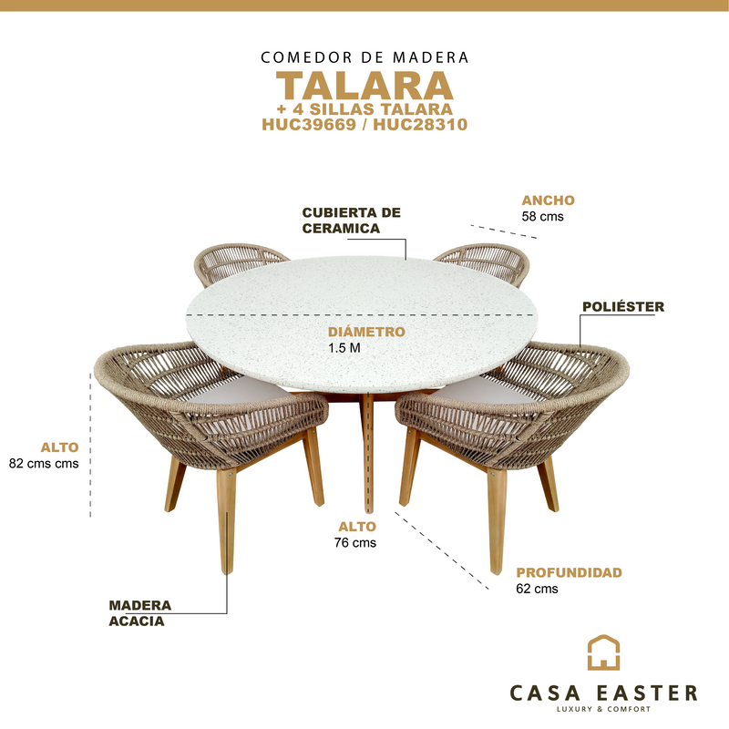 Cargue la imagen en el visor de la galería, Comedor Redondo 1.5 M de Madera Talara + 4 sillas Talara