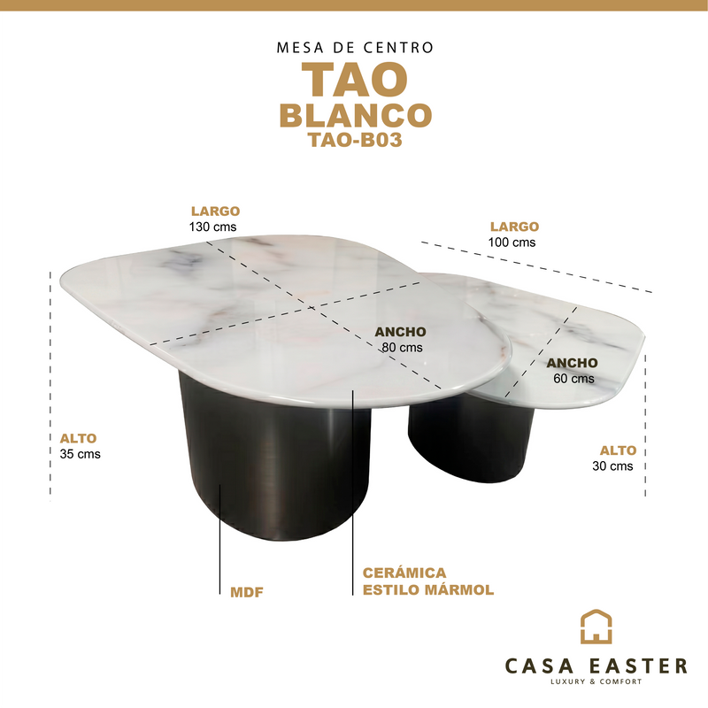 Cargue la imagen en el visor de la galería, Mesa de centro TAO B03 1.3M/ 1 M 2 pz color blanco - TAO-B03