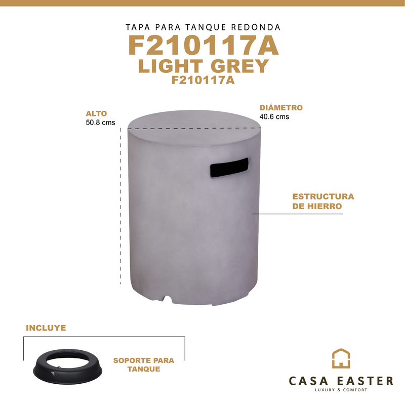 Cargue la imagen en el visor de la galería, Tapa para gas LP de fogata redonda color gris claro - F210117A