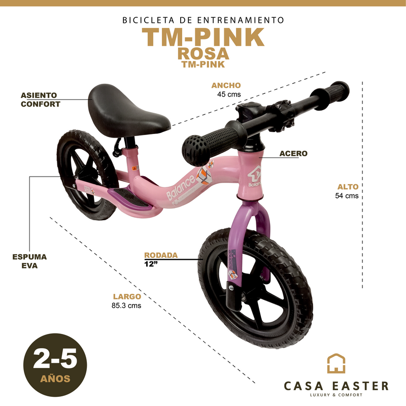 Cargue la imagen en el visor de la galería, Bicicleta de entrenamiento TM Infantil Color Rosa - TM-PINK