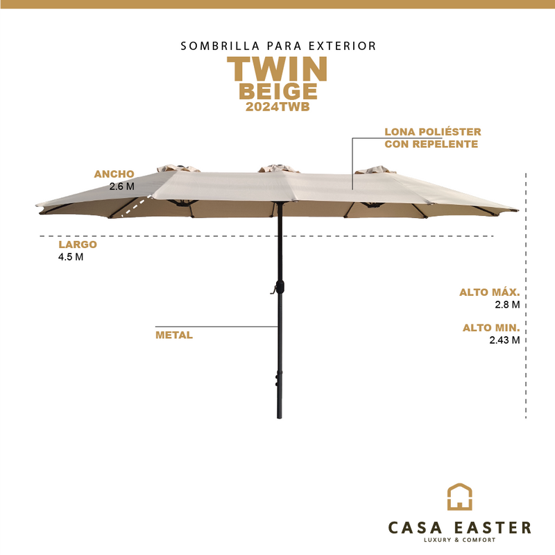 Cargue la imagen en el visor de la galería, Sombrilla Twin Para Jardin de triple sombrilla Color Beige - 2024TWB