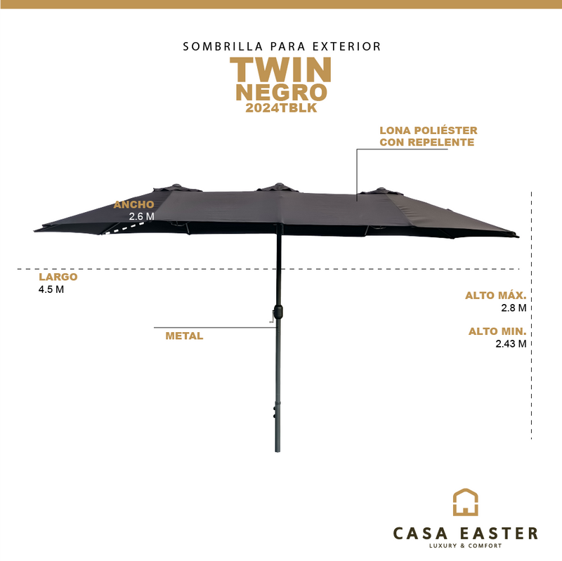 Cargue la imagen en el visor de la galería, Sombrilla Twin Para Jardin de triple sombrilla Color Negro - 2024TBLK