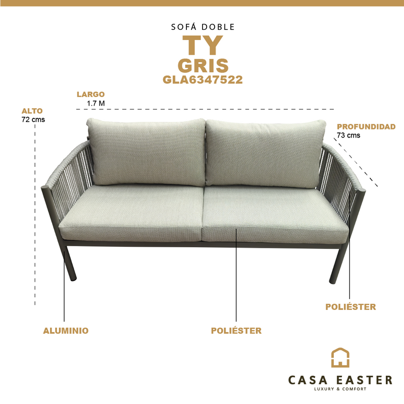 Cargue la imagen en el visor de la galería, Sofá Doble TY color gris - GLA6347522