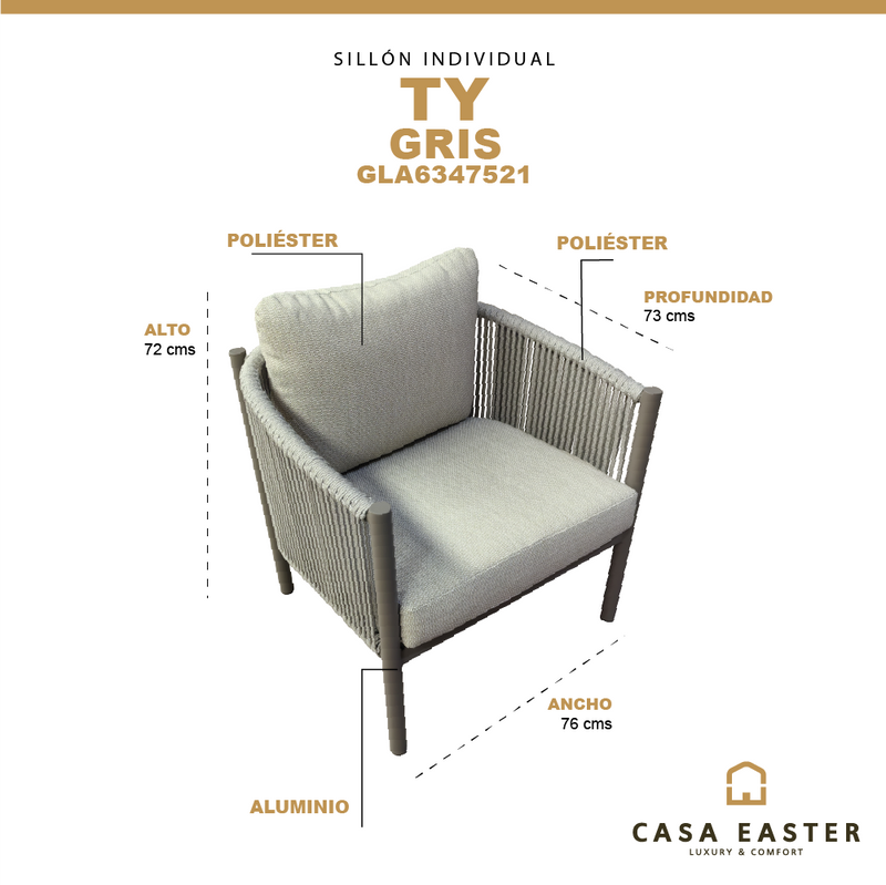 Cargue la imagen en el visor de la galería, Sillón individual TY color Gris - GLA6347521