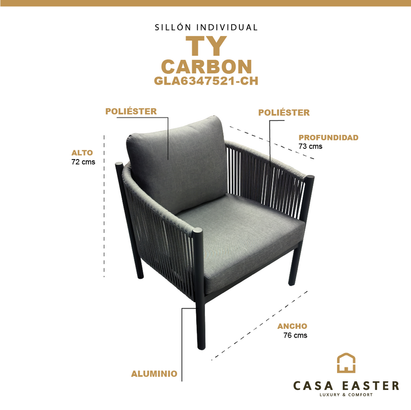 Cargue la imagen en el visor de la galería, Sillón individual TY color Carbón - GLA6347521-CH