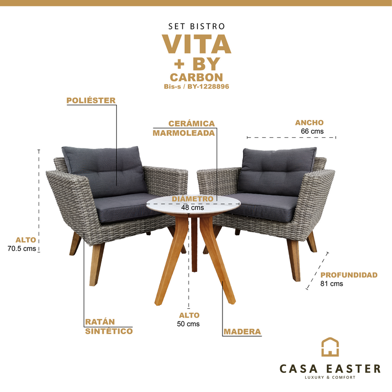 Cargue la imagen en el visor de la galería, Set Bistro Vita carbon + mesa By