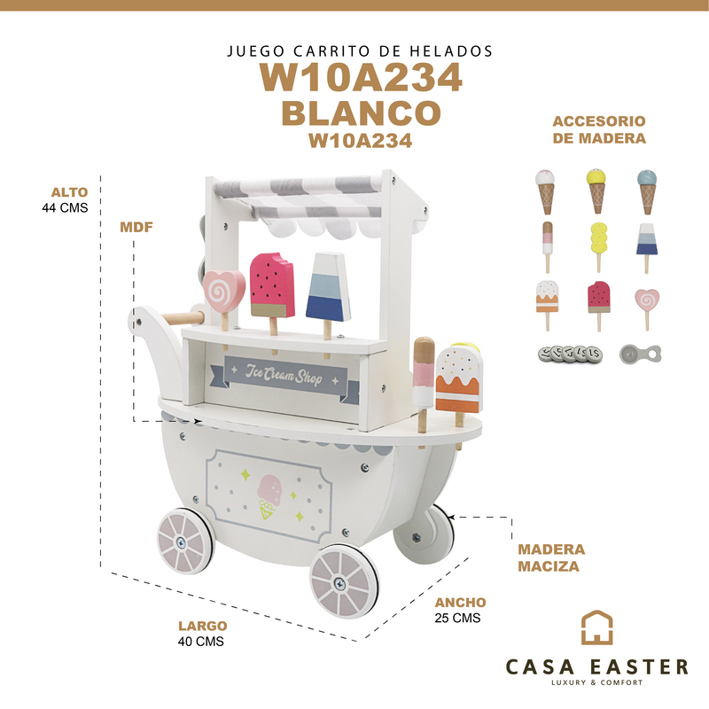 Load image into Gallery viewer, White children's ice cream cart toy - W10A234
