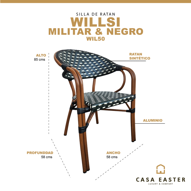 Cargue la imagen en el visor de la galería, Silla de Rattan para Exterior Color negro&café WILLSI 50 - WIL50