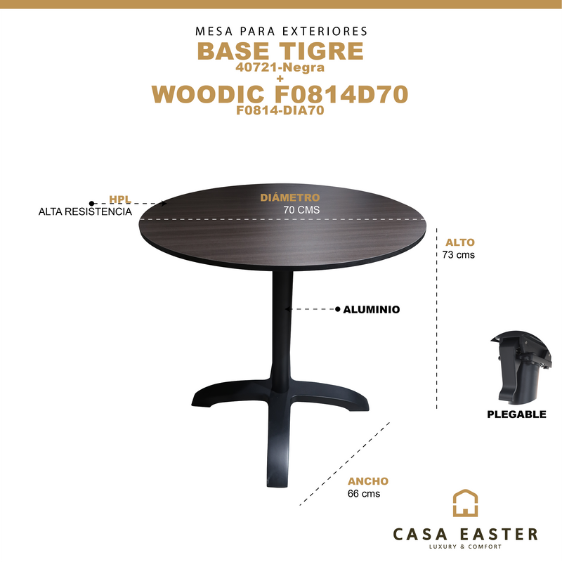 Cargue la imagen en el visor de la galería, Mesa de comedor Woodic F0814 D70 + base TIgre black - WOOD-TIG F0814