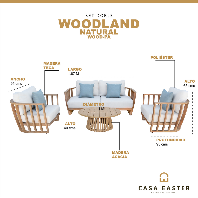 Cargue la imagen en el visor de la galería, Set doble Woodland + mesa de centro Paia 1M color Natural - WOOD-PA