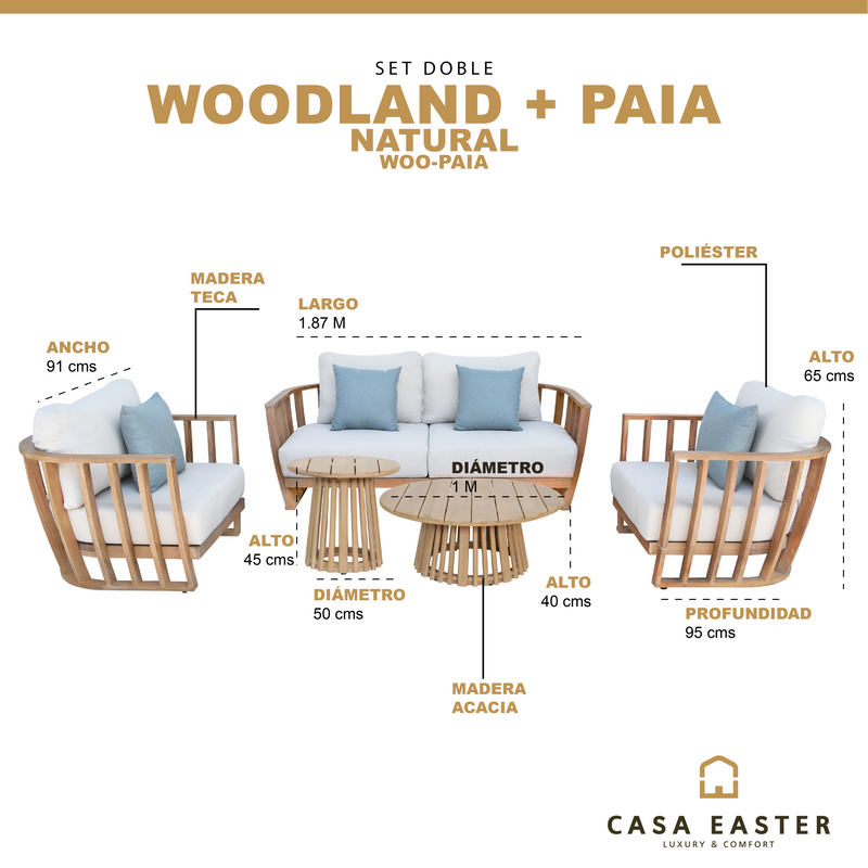Cargue la imagen en el visor de la galería, Set doble Woodland Natural + mesas paia 1M*50cms* - WOO-PAIA