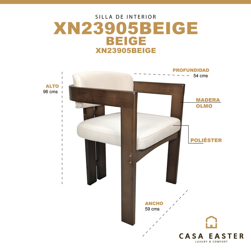 Cargue la imagen en el visor de la galería, Silla de Madera para interior XN23905BEIGE color blanco & beige - XN23905BEIGE