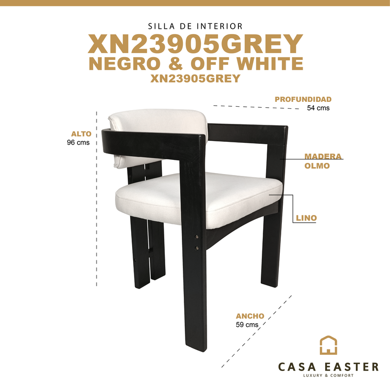 Cargue la imagen en el visor de la galería, Silla de Madera para interior XN23905GREY color negro & y gris claro- XN23905GREY