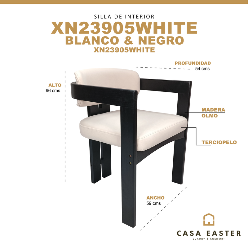 Cargue la imagen en el visor de la galería, Silla de Madera para interior XN23905WHITE color blanco & negro - XN23905WHITE