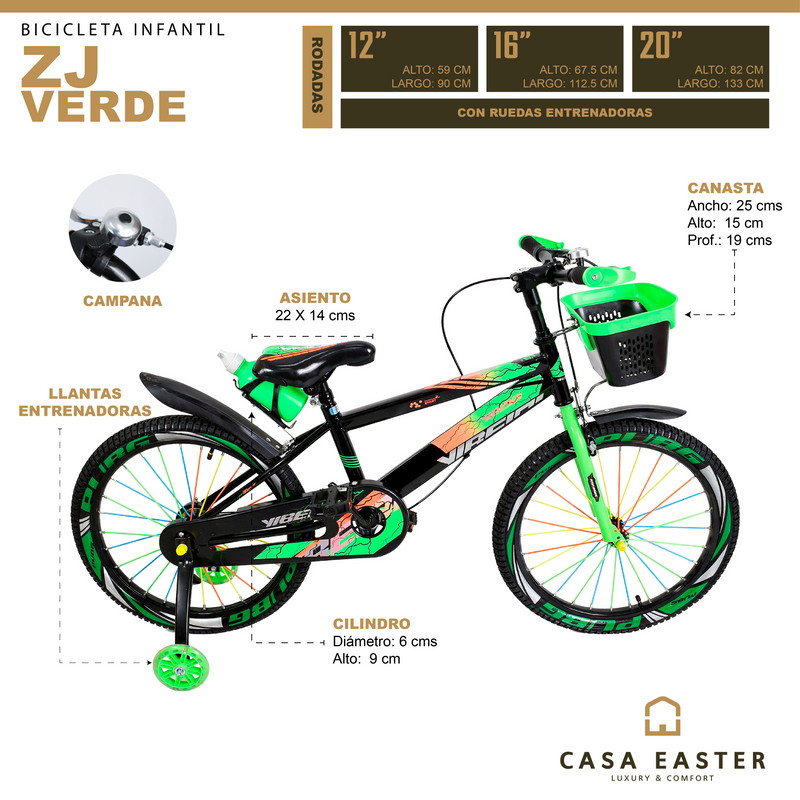 Cargue la imagen en el visor de la galería, Bicicleta infantil ZJ de 20" Color Verde - 20ZJ-VE