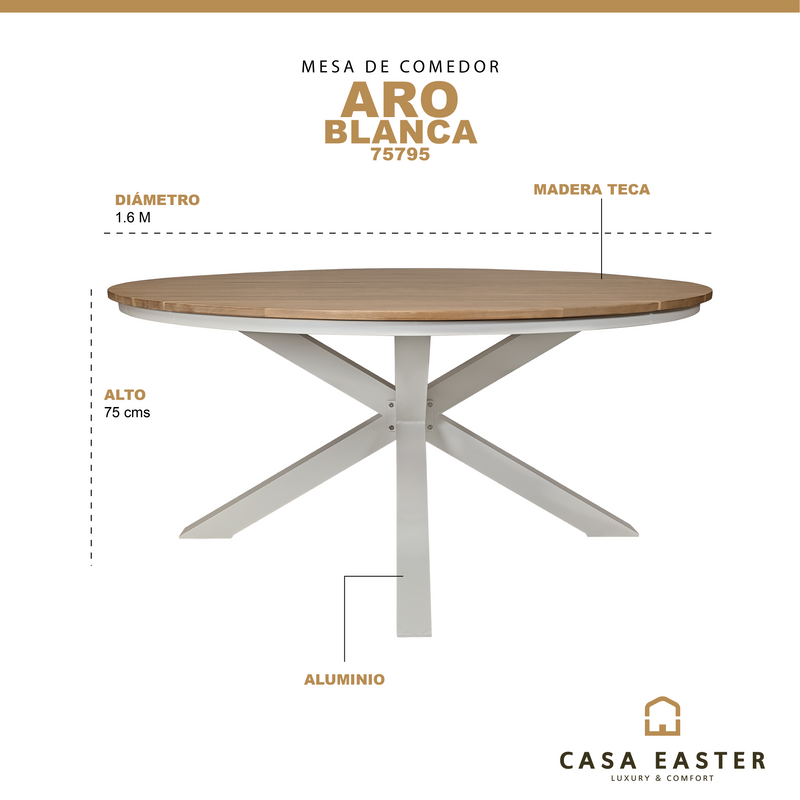 Cargue la imagen en el visor de la galería, Mesa de Comedor Circular 1.6 M para exterior estilo redonda Color Blanco ARO -75795