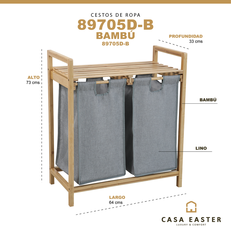 Cargue la imagen en el visor de la galería, Stand Cestos de Lavado de Bambú - 89705D-B