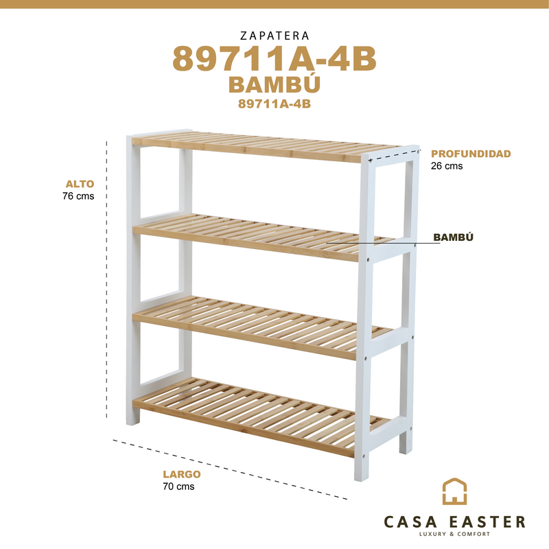 Cargue la imagen en el visor de la galería, Zapatera en 4 niveles de Bambú - 89711A-4B