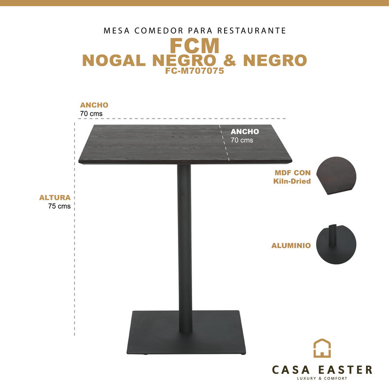Cargue la imagen en el visor de la galería, Mesa de comedor de interior para restaurante FCM 70x70 color Negro - FC-M707075