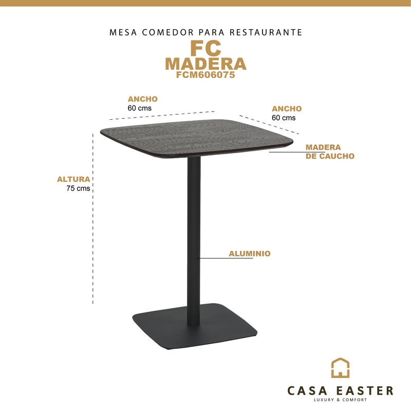 Cargue la imagen en el visor de la galería, Mesa para restaurante FC 60x60 de madera - FCM606075