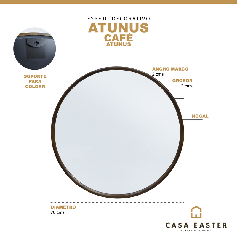 Cargue la imagen en el visor de la galería, Espejo decorativo Atunus color café  Diám. 70 cms - atunus