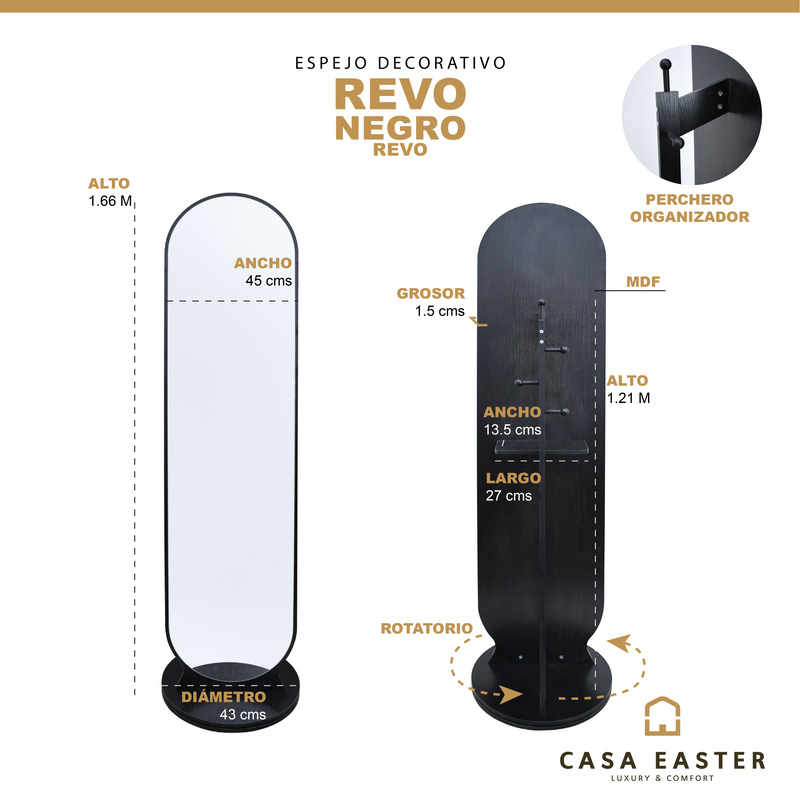 Cargue la imagen en el visor de la galería, Espejo decorativo organizador Revo, color negro 1.66*45 - revo