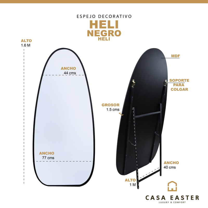 Cargue la imagen en el visor de la galería, Espejo decorativo Heli color negro 1.6M x 77 cms - heli