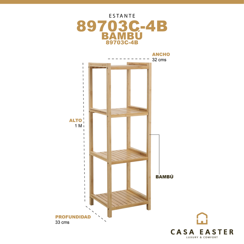Cargue la imagen en el visor de la galería, Estante en 4 niveles de Bambú - 89703C-4B