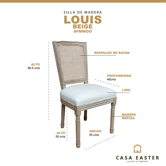 Silla para  Interior de Madera Color Beige Louis Wooden Banquete - 9FMWOO