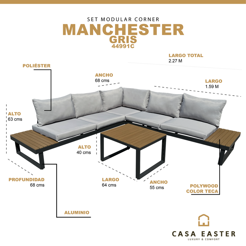 Cargue la imagen en el visor de la galería, Set Manchester corner color Gris - 44991C