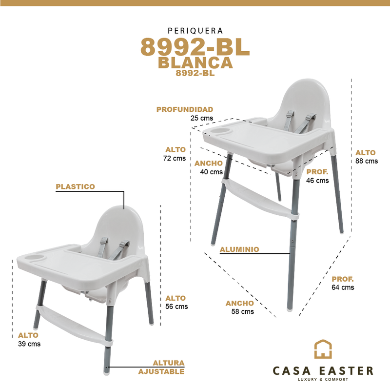 Cargue la imagen en el visor de la galería, Periquera para bebe ajustable color blanca - 8992-BL