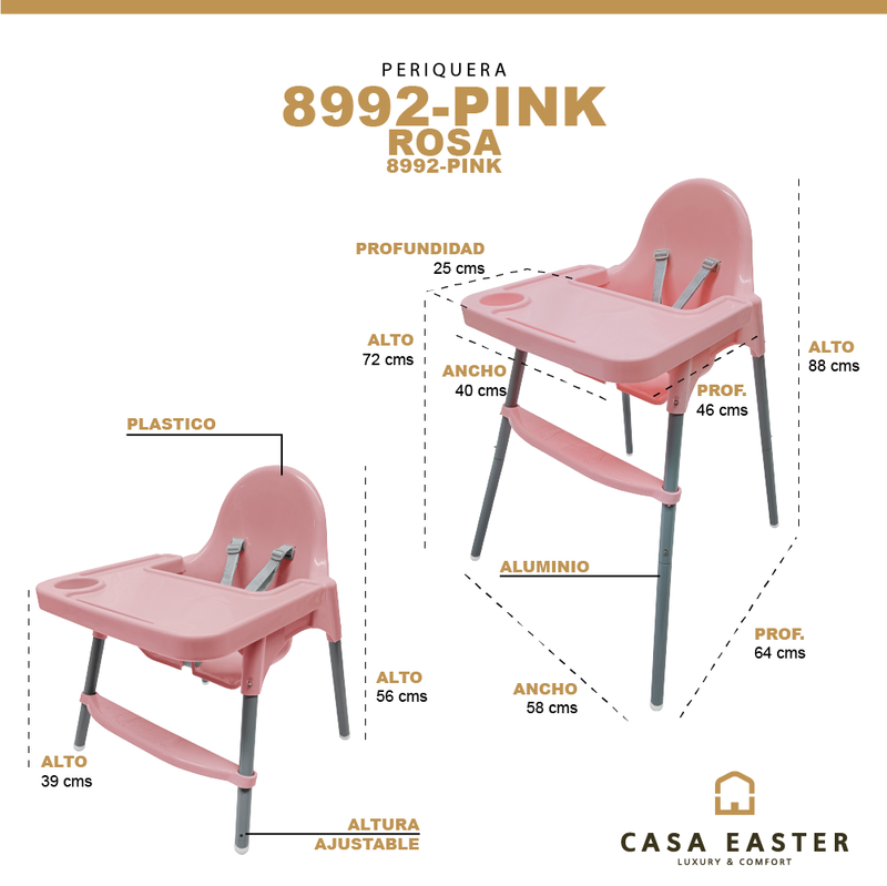 Cargue la imagen en el visor de la galería, Periquera para bebe ajustable color Rosa - 8992-PINK