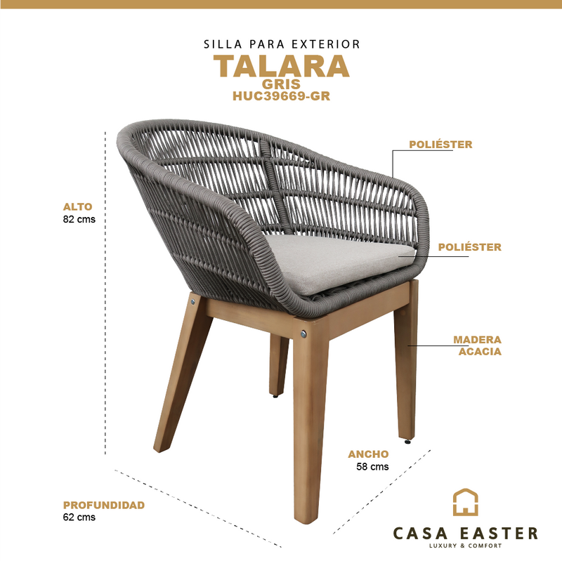 Cargue la imagen en el visor de la galería, Silla de Lazo para Exterior e Interior de Madera Acacia color Gris TALARA - HUC39669-GR