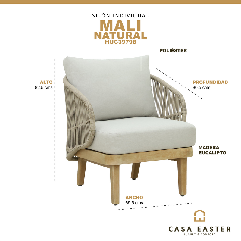 Cargue la imagen en el visor de la galería, Sillón Individual de madera Mali - HUC39798