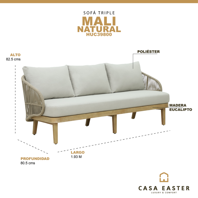 Cargue la imagen en el visor de la galería, Sofá triple de madera Mali - HUC39800