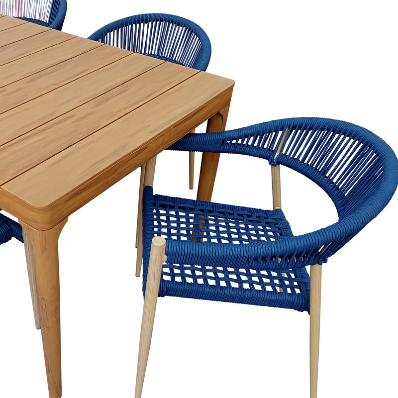 Cargue la imagen en el visor de la galería, Comedor de Aluminio 1.8 M Wood Look + 6 sillas Mona color azul