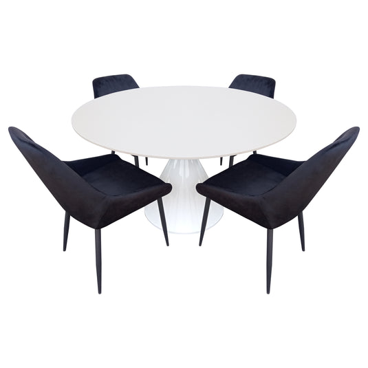 Comedor Xambe blanca 1.3 M + 4 sillas Dammy Cal