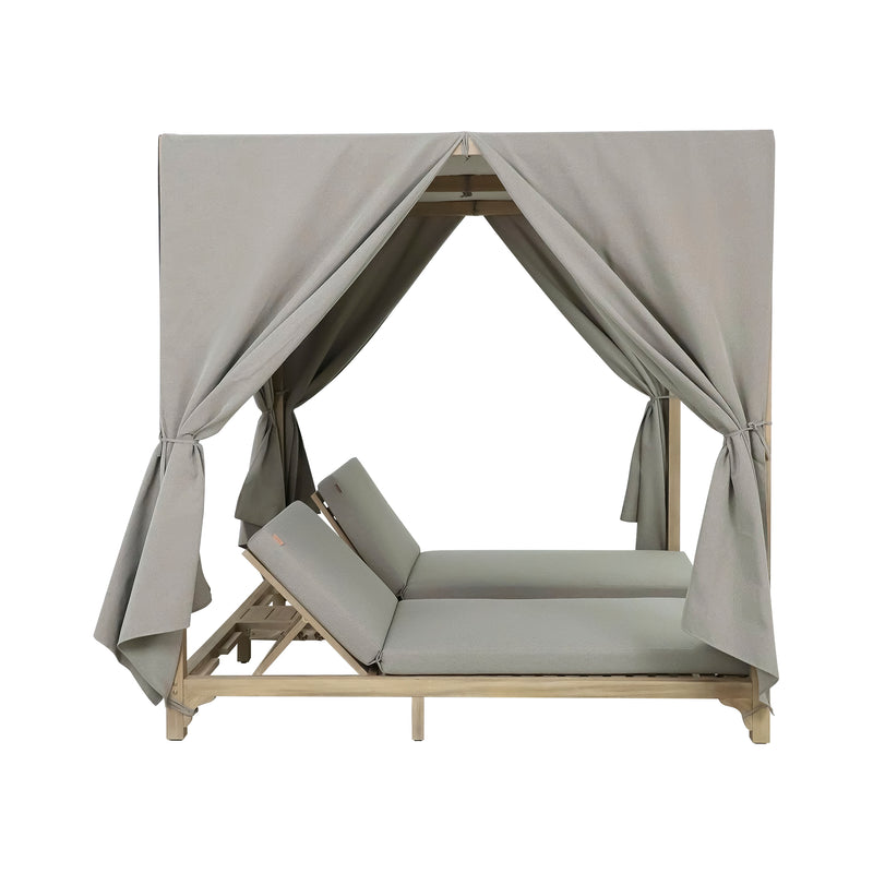 Cargue la imagen en el visor de la galería, Camastro Doble Pro Barcares con cortina color beige - HUC26265