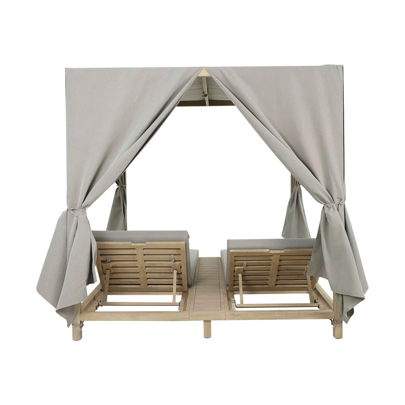 Cargue la imagen en el visor de la galería, Camastro Doble Pro Barcares con cortina color beige - HUC26265