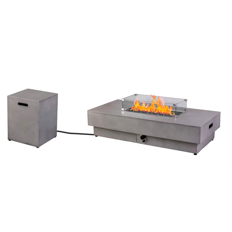 Cargue la imagen en el visor de la galería, Set Fogata rectangular de exterior de gas LP color Gris Claro con tapa de gas LP y parabrisas - PDF200152A-360-109A