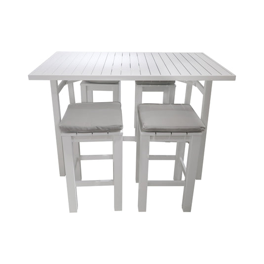 Comedor Alto para interior y exterior Ancona + 4 bancos waterfall colo blanco - ANWAWH