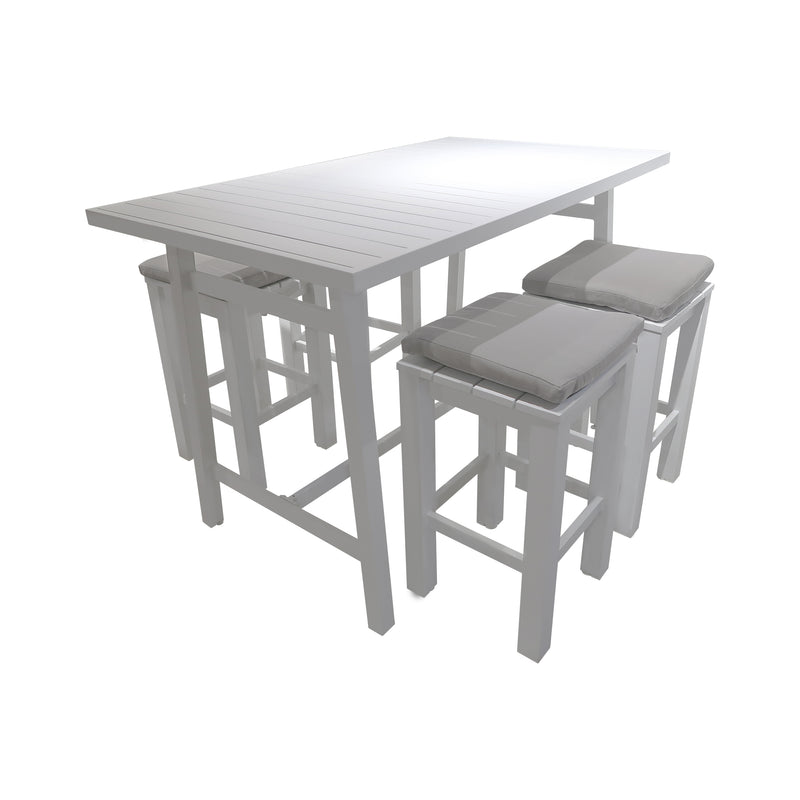 Cargue la imagen en el visor de la galería, Comedor Alto para interior y exterior Ancona + 4 bancos waterfall colo blanco - ANWAWH