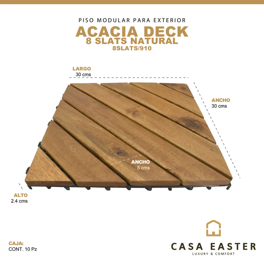 Caja de 10 pz-Piso Modular de madera Acacia Color Natural -8SLATS/910 CasaEaster