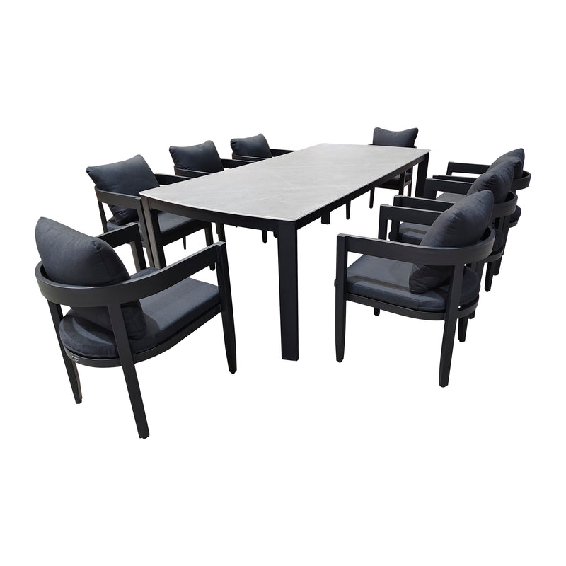 Cargue la imagen en el visor de la galería, Comedor Alarcon 2.2M + 8 sillas alarcon color negro - GL3AE-ALAR
