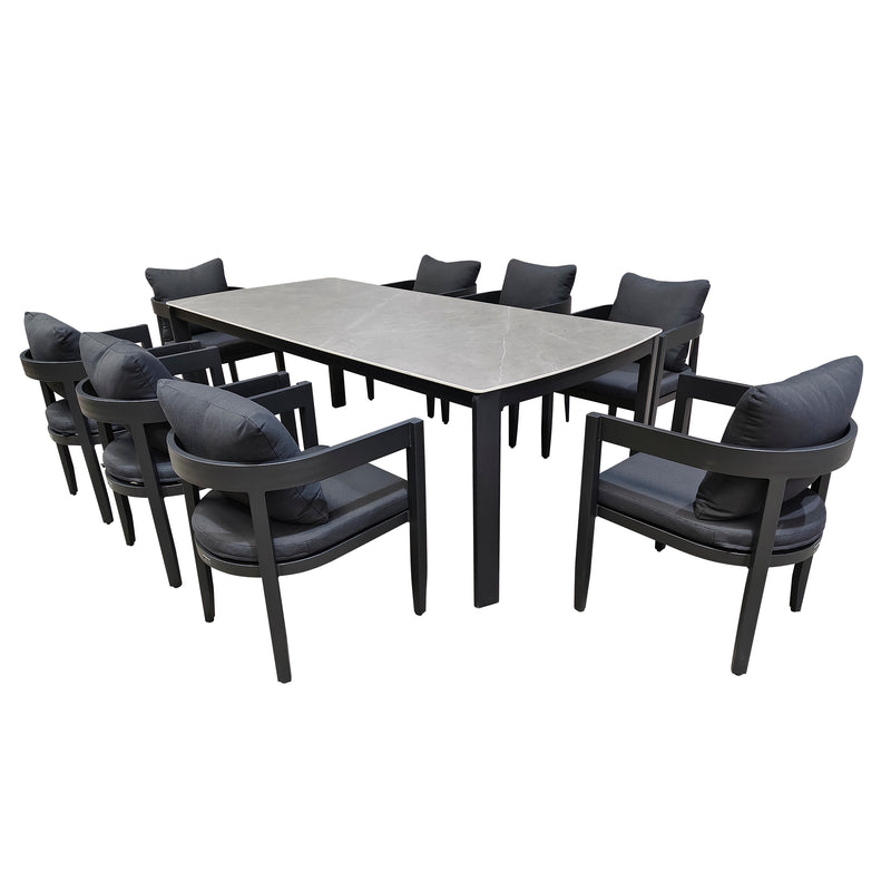 Cargue la imagen en el visor de la galería, Comedor Alarcon 2.2M + 8 sillas alarcon color negro - GL3AE-ALAR
