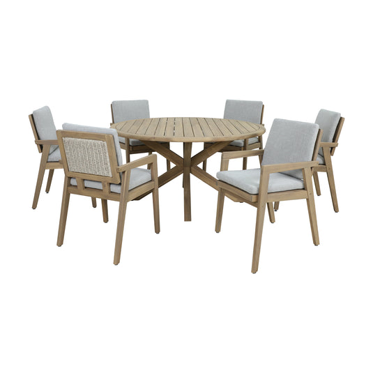 Comedor redondo de madera ALPS 1.5M + 6 sillas Alps color natural - HUC28332-9623