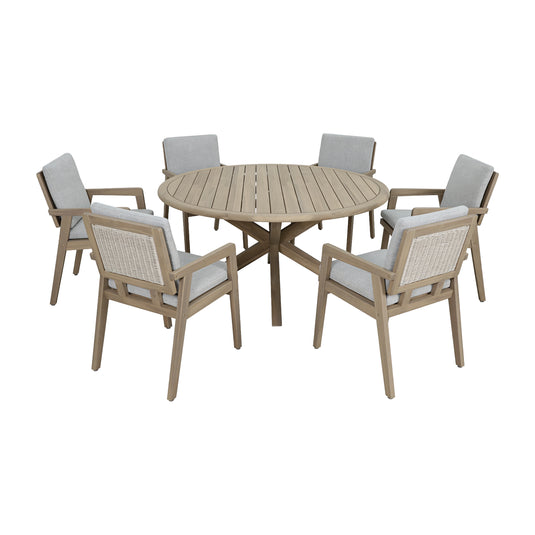 Comedor redondo de madera ALPS 1.5M + 6 sillas Alps color natural - HUC28332-9623
