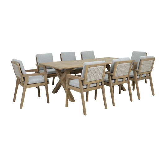 Comedor rectangular ALPS 2.2M + 8 sillas Alps color natural - HUC37941-9623